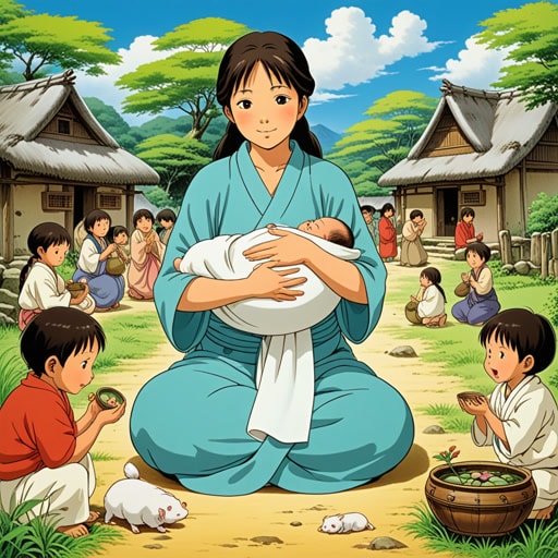 在一个小村庄里,有一个传统,认为新生儿的羊水是神圣的。人们相信它具有治愈的特性。一天,一位年轻的母亲生下了一个健康的宝宝,村民们收集了羊水用于一个特殊的仪式。他们相信通过在仪式中使用羊水,可以为村庄带来健康和繁荣。