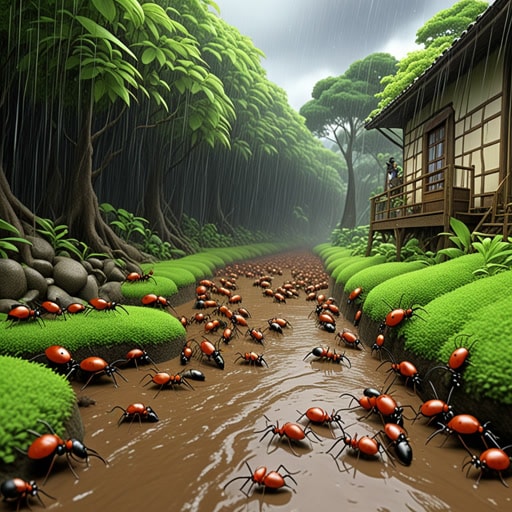 在一个小蚁群中,有一只名叫安迪的蚂蚁。安迪总是迅速地完成他的任务,无论是收集食物还是建造蚁丘。一天,一场突如其来的暴雨威胁到了蚁群。安迪的快速思考和迅速行动帮助蚁群免于洪水。他的行为不仅保护了蚁群,还赢得了同伴们的尊敬。