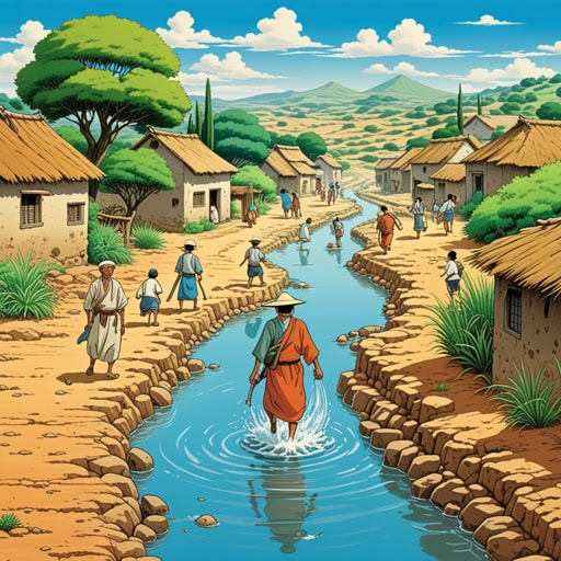 在一个干燥贫瘠的土地上,人们严重依赖蓄水层来获取水源。一天,一位智慧的老人发现蓄水层有干涸的危险。他迅速组织村民实施水资源保护措施。多亏了他迅速的行动,蓄水层得以保存,村庄继续繁荣发展。