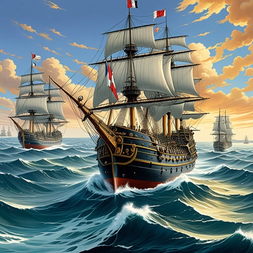 在16世纪,西班牙无敌舰队,一支庞大的舰队,被组建起来以入侵英格兰。这支拥有数百艘船只的舰队,景象令人望而生畏。然而,由于恶劣天气和英国战术上的优势,无敌舰队最终被击败。这一事件标志着欧洲海军力量的重大转变。