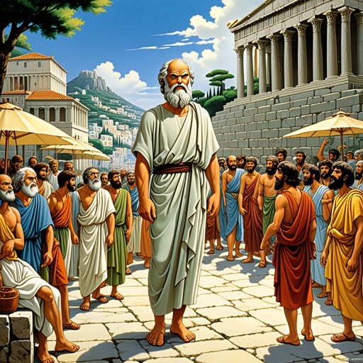 从前,在古老的雅典城,有一位名叫苏格拉底的年轻哲学家。他以其智慧和他人的深刻思考能力而闻名。一天,当苏格拉底穿过繁忙的市场时,他遇到了一群学生。他开始向他们提问,促使他们对自己的信念进行批判性思考。这种简单的提示行为引发了一场思想革命,塑造了雅典哲学的未来。