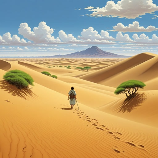在酷热的沙漠中,一位旅行者渴望水。每一步都是挣扎,他的喉咙干渴。突然,他看到了一个绿洲的海市蜃楼。被他的渴望驱使,他向前推进,结果在沙丘后面找到了一个真正的泉水。他的渴望得到了满足,他带着新的活力继续他的旅程。