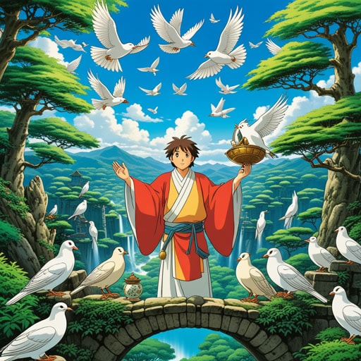 在古代,人们相信预兆的力量。一位年轻的国王渴望开启一个新的时代,寻求神的预兆。他观察鸟类的飞行,发现这是一个吉兆。有了这种神圣的支持,他带领他的人民走向繁荣与和平。