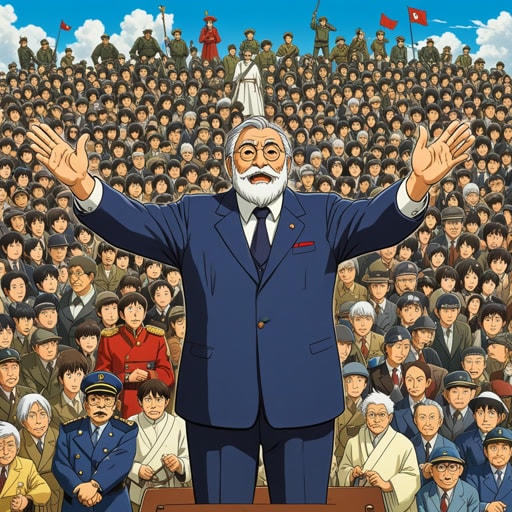 在一个小王国里,住着一个拥有绝对权力的独裁者。他的决定是最终的,没有人敢质疑他。一天,一位智慧的老人访问了这个王国,并向独裁者的统治提出了挑战。老人谈到了民主和自由,促使人们开始以不同的方式思考。随着时间的推移,独裁者对王国的控制力减弱了,人们开始寻求改变。