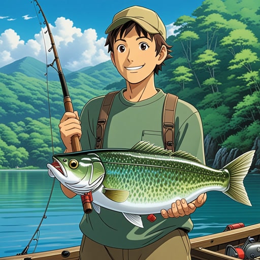 在一个宁静的湖中,一个名叫杰克的渔夫小心翼翼地放置了他的诱饵。这个诱饵是一个闪亮的人造鱼饵,设计用来吸引大鱼。当他等待时,一条好奇的鱼被诱饵的光芒所吸引。杰克的策略成功了;鱼儿上了钩,杰克笑着收线捕获了猎物。
