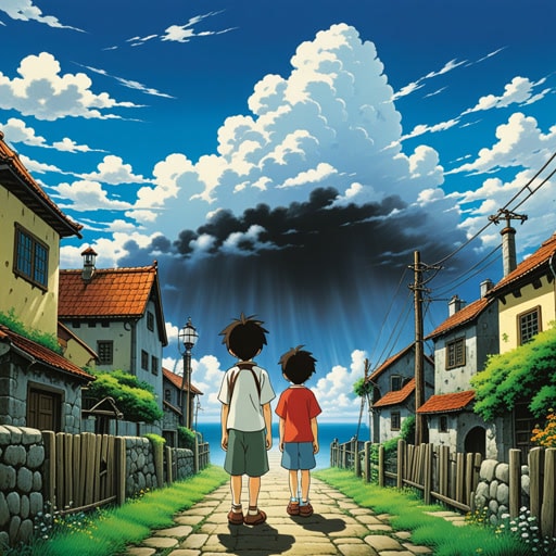 在一个小镇上,住着一个眼神充满恶意的人,他的目光能让任何人感到颤抖。他的眼睛像乌云一样,充满了恶意和预兆。一天,一个勇敢的孩子决定面对他,问他为什么总是看起来那么生气。这个男人被孩子的勇气所惊讶,透露说他因为多年前犯下的一个严重错误而被诅咒,拥有了这个恶意的目光。孩子用纯真的智慧建议他,通过帮助他人,可以将他的恶意目光转变为希望的灯塔。