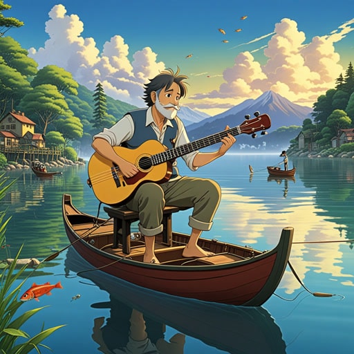 在一个小镇上,有一位以低音吉他技巧闻名的音乐家杰克。一天,他决定去钓鲈鱼放松一下。当他将鱼线投入湖中时,他想起了他的低音吉他那深沉、共鸣的音符。突然,他感觉到鱼线被猛地一拉,钓上了一条大鲈鱼。那天晚上,他演奏了一首低音重的旋律,灵感来自于他一天的收获。