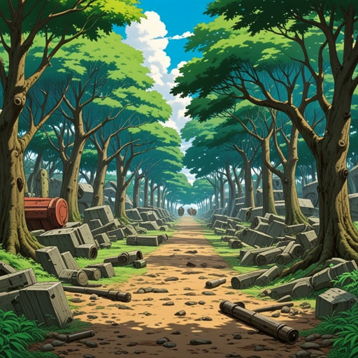 在城市的中心,有一个公园,它在内战时期曾是一个战场。树木上留有子弹的痕迹,土壤中保存着阵亡士兵的记忆。多年后,这个公园被改造成一个和平的避难所,既是过去战斗的提醒,也是未来和平的象征。