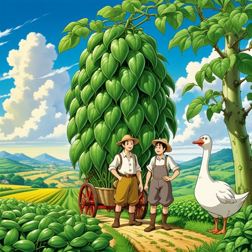 从前,有一个名叫杰克的农夫,他喜欢种豆子。一天,他种下了一种特殊的豆子,长成了一根巨大的豆茎。这根豆茎带他到了一个神奇的地方,在那里他找到了一只金鹅。杰克对豆子的热爱不仅为他提供了食物,还让他获得了巨大的财富。