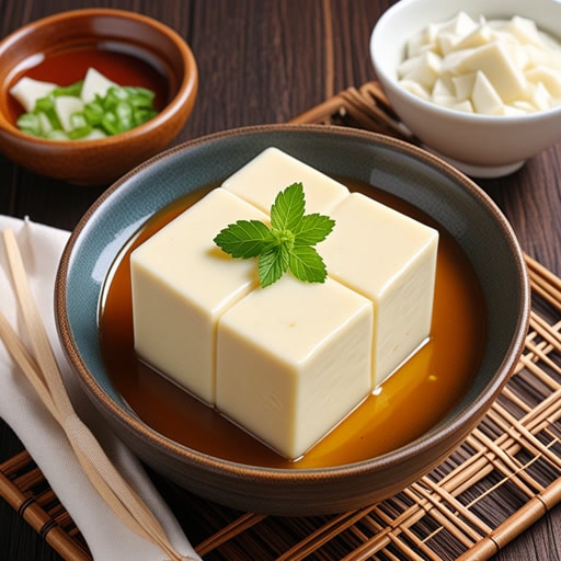 在古代中国,一位名叫刘的厨师在尝试保存豆浆时不小心发现了豆腐。他注意到,经过一个寒冷的夜晚,豆浆凝固成了柔软的白色物质。出于好奇,他尝了一口,发现味道鲜美。从此,豆腐成为中国菜中的主食,以其多样性和健康益处而闻名。