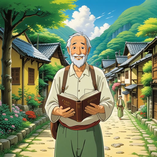 从前在一个小村庄里,有一位老人珍视他的圣经胜过一切。每天早晨,他都会打开圣经阅读一段,从中找到平静和智慧。一天,一位旅行者来到村庄,询问老人幸福的秘诀。老人微笑着展示他那磨损严重的圣经,说:‘这是我的指南和慰藉。’旅行者被老人的虔诚所启发,决定自己阅读圣经,发现了其深邃的教诲。