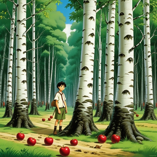 在一个小村庄里,有一个用桦树条进行纪律教育的传统。一天,一个名叫汤姆的男孩被抓到偷苹果。作为惩罚,他被带到桦树林中被鞭打。痛苦和羞耻给汤姆留下了深刻的印象,他再也没有偷过东西。那些白皮桦树,成了他学到的教训的提醒。