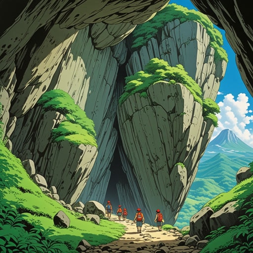 在一个山区,有一块巨大的石头已经存在了数个世纪。一天,一群登山者决定攀登这块巨石。当他们到达顶部时,他们发现巨石后面有一个隐藏的洞穴。在洞穴里,他们发现了古代文物,意识到这块巨石被放置在那里是为了保护这些宝藏。