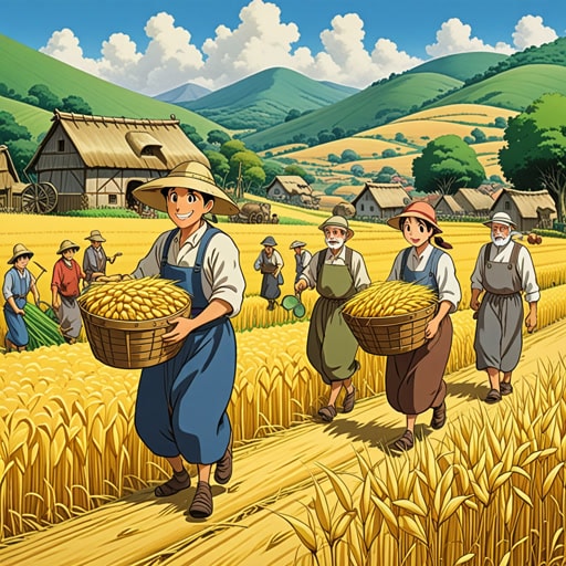 在一个小村庄里,一年一度的收获节即将到来。村民们忙着收集他们的庄稼。约翰,一个勤劳的农民,已经准备好了一蒲式耳的小麦来称重。蒲式耳是村民们交易和分享的重要计量单位。随着节日的开始,约翰的一蒲式耳小麦受到了所有人的赞赏,它象征着一年的辛勤工作和繁荣。