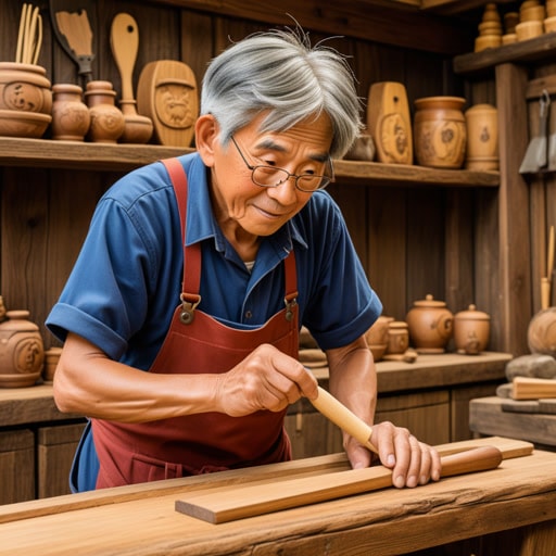 在一个小村庄里,有一位老工匠以其长满硬皮的手而闻名。他那布满厚厚硬皮的手是几十年木雕工作的结果。一天,一个年轻的学徒来向他学习。学徒对工匠手上硬皮感到惊讶,这象征着他的奉献和技艺。工匠教导学徒,硬皮不仅是辛勤工作的标志,也是荣誉的象征。