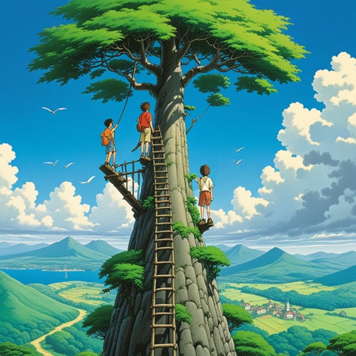 从前,有一个小男孩想爬一棵高大的树。然而,他意识到自己一个人做不到。他请求帮助,在朋友的帮助下,他成功地爬到了树顶。这次经历教会他,有时候,‘不能’只是一个暂时的状态,通过支持和努力是可以克服的。