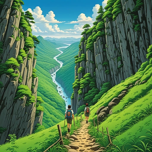 在荒野的心脏地带,有一个以壮丽景色和挑战性小径而闻名的神秘峡谷。来自世界各地的冒险家都被这个峡谷吸引,渴望测试他们的技能并见证自然之美。一天,一组徒步旅行者冒险进入峡谷,沿着蜿蜒的小径沿着河流前行。当他们深入峡谷时,峡谷的墙壁越来越高,天空似乎也越来越窄。这是一次发现之旅,每个转弯都揭示了自然的新奇观。