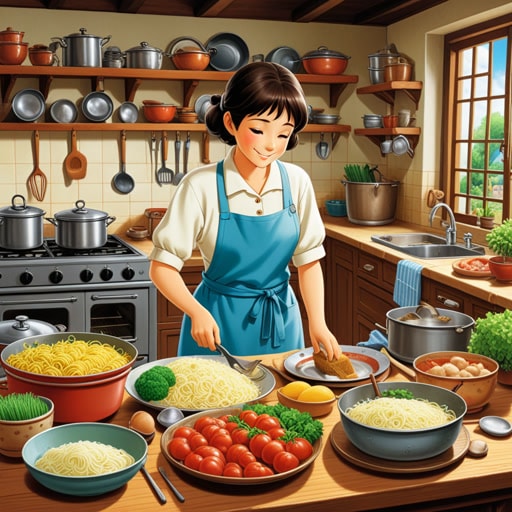 在一个小镇上,住着一个家庭,每个成员都有自己的家务杂事。父亲的杂事是修理家里的东西,母亲的是做饭,孩子们的杂事是打扫房间和洗碗。一天,增加了一项新杂事:照顾一只新来的小狗。每个人都得学会如何喂食、遛狗和与小狗玩耍,使得他们的日常家务变得更加有趣和充满活力。
