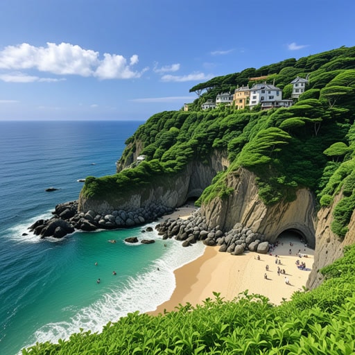 从前,有一个美丽的海岸线,那里是海洋与陆地的交汇处。这条海岸线以其壮观的悬崖和沙滩而闻名。一天,一群游客访问了这个海岸线。他们被自然美景所震撼,拍了很多照片。这条海岸线不仅提供了如画的景色,也是人们放松和享受海风的好地方。