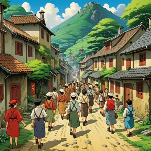 在一个小村庄里,有一群人信仰共产主义的原则。他们共同工作,共享资源和责任,旨在建立一个每个人都有平等机会的社会。一天,一位新领导人出现,倡导共产主义革命。村民们受到公平和合作理想的启发,跟随他。他们一起建立了一个基于共产主义价值观的社区,每个人平等贡献和受益。