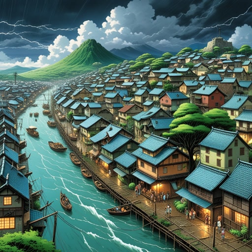 在一个小镇上,一场突如其来的风暴造成了广泛的破坏。随之发生的洪水导致许多居民撤离。因此,该镇的年度节日被取消,这对社区来说是一个随之而来的失望。