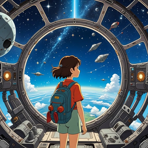 在广阔的宇宙中,一艘小飞船正在星际间航行。飞行员是一位冒险的年轻女子,她的任务是探索宇宙现象。当她接近一片宇宙尘埃时,她惊叹于宇宙的美丽。她的旅程不仅是身体的探索,也是一次发现和惊奇的宇宙之旅。