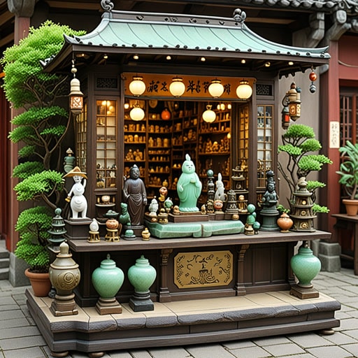 在一个小镇上,有一家以珍奇古董闻名的老古董店。一天,一位神秘的旅行者带来了一件据说具有魔力的珍品。这件珍品是一个小玉雕像,吸引了许多好奇的访客。店主对这个珍奇的物品着迷,决定将其展示在店铺的中心位置。这个神奇的珍品不仅带来了更多的顾客,也给小镇带来了奇妙的氛围。