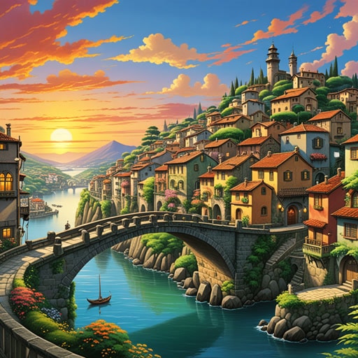 在一个小镇上,有一座以其独特的曲率而闻名的桥梁。这座桥是由一位热爱曲线美的建筑师设计的。一天,一位年轻的艺术家来到这个小镇,被桥梁的曲率所启发,创作了一幅杰作。画中描绘了桥梁优雅的曲线在宁静的夕阳背景下的景象,捕捉到了小镇魅力的精髓。