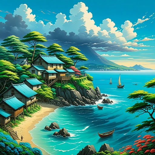 在一个海边的小村庄里,有一个画家名叫青。青喜欢在他的画作中捕捉海洋青色的美丽。一天,一场暴风雨促使村民们寻找避难所,但青太专注于画天空变化的颜色,以至于他没有注意到。随着暴风雨过去,天空放晴,露出令人惊叹的青色,青迅速在画布上捕捉到了这一刻。他的画作变得有名,来自各地的人们都来观看这幅‘暴风雨中的青’。