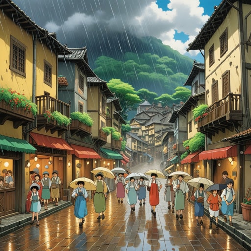 在一个小镇上,每年都有一个大家期待已久的节日。然而,今年的大雨却给节日蒙上了一层阴影。这场雨不仅使地面湿漉漉的,也让镇上居民的心情变得沉重。尽管如此,镇上居民还是找到了在室内享受的方式,证明了即使有令人扫兴的事情,也不能完全破坏他们的兴致。