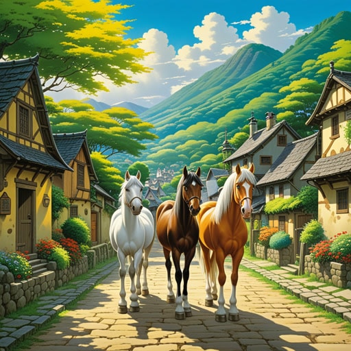 在一个小村庄里,有一匹名叫Dapple的马。Dapple以其美丽的斑点外衣而闻名。一天,一位画家来到村庄,被Dapple独特的外观所启发。他画了一幅Dapple在斑驳阳光下的壮丽场景,这幅画因此而闻名。Dapple的斑点不仅使他与众不同,还为村庄带来了名声。