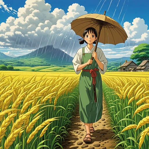 在古代,人们相信各种掌控生活不同方面的神明。一天,一位年轻的农夫向雨神祈祷,希望有一个丰收年。雨神被他的虔诚所感动,赐予他的田地充沛的雨水,农夫的庄稼长得超乎他最疯狂的梦想。