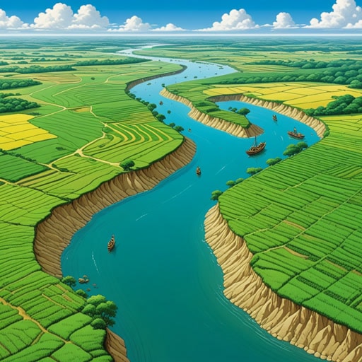 从前,有一条河流流入大海。随着时间的推移,河流的沉积物在河口堆积,形成了一个被称为三角洲的广阔平坦区域。三角洲富含营养,成为许多物种的繁荣栖息地。农民也发现三角洲的土壤肥沃,使其成为农业的理想之地。