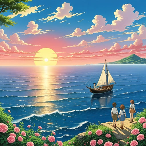 在广阔的海洋中,一位疲惫的水手连续数日眺望地平线。一天早晨,当太阳升起时,他远远看到了陆地的模糊轮廓。这一发现促使船员们聚集起来庆祝,知道他们的旅程即将结束。水手的敏锐目光不仅发现了希望,也预示着他们艰苦航行的结束。