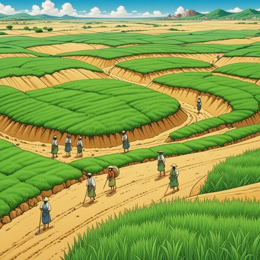 在一个曾经肥沃的土地上,荒漠化过程开始了。曾经绿色的田野变成了广阔的沙地。依赖农业的村民面临着严峻的挑战。他们学习了防治荒漠化的方法,并开始实施。随着时间的推移,他们的努力减缓了荒漠化,土地开始恢复。