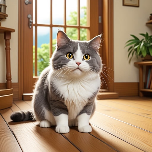 从前,在一栋两层楼的房子里,有一只名叫胡须的猫。胡须喜欢探索楼上和楼下。一天,当胡须在楼上玩耍时,它听到了楼下传来的奇怪声音。出于好奇,胡须跑下楼,发现主人留下了一个新玩具。从那天起,每当有新事物发生时,胡须总是先检查楼下。