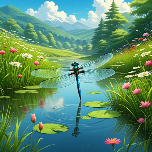 从前,在一个宁静的草地上,一只名叫达拉的蜻蜓喜欢在花丛中飞舞。一天,一个好奇的孩子蒂姆注意到了达拉优雅的飞行,并被深深吸引。蒂姆跟随达拉,它带他来到了一个隐藏的池塘。在那里,蒂姆学到了自然之美和保护自然的重要性,这一切都归功于蜻蜓即时的迷人表演。