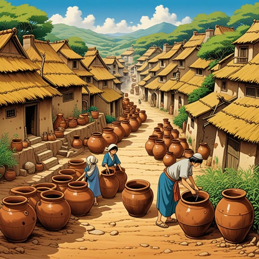 在一个小村庄里,人们依赖陶制罐子来储存水。这些由当地泥土制成的罐子不仅耐用,而且能让水保持凉爽。有一年夏天,干旱促使村民们挖掘更深的井,他们发现了一种可以用来制作更坚固陶器的稀有泥土。这一发现不仅帮助他们度过了干旱,还因为开始向邻近地区销售这些独特的陶器而给村庄带来了繁荣。