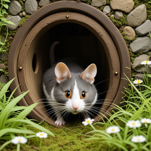 从前,一只名叫Whiskers的好奇猫正在探索他的家。在家里没有找到老鼠,他决定去别处探险。他在花园里找到了一个老鼠洞,他的冒险就此开始。