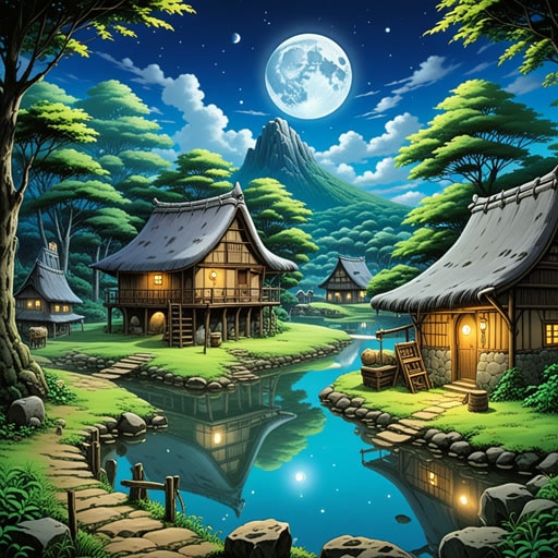在一个小村庄里,每晚从古老的井中都会散发出神秘的光。村民们相信这是他们祖先的信号。一个勇敢的年轻人决定去调查。当他接近井时,光线变得更加明亮,揭示了一个充满古代文物的隐藏室。原来,这光是月亮在一个稀有水晶上的反射。