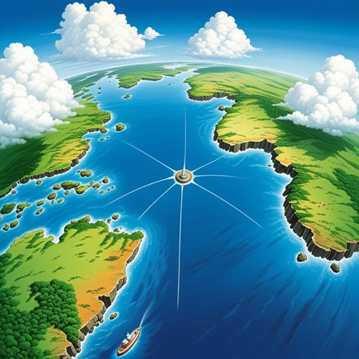 从前,有一条神奇的线叫做赤道。据说它有能力平衡地球。来自北半球和南半球的人们会聚集在赤道上庆祝它的独特位置。一天,一位好奇的旅行者决定穿越赤道。当他跨过这条线时,他立刻感受到了温度和湿度的变化,亲身体验了赤道的魔力。