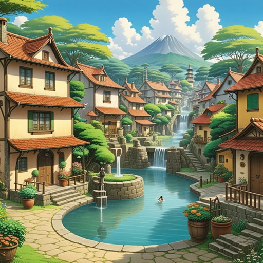 在一个小村庄里,有两栋房子离中央喷泉的距离相等。每天早晨,两栋房子的居民都会走相同的距离去取水。一天,一个新家庭搬进了村子,并在正中间建了他们的房子,使得三栋房子离喷泉的距离都相等。这种新的布局使得取水的日常更加平衡和公平。