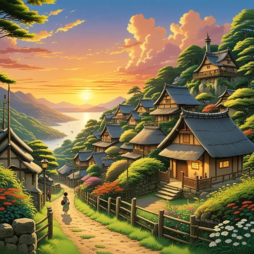 在这个宁静的村庄里,太阳总是在傍晚的钟声响起之前落下。一天,一位旅行者在日落之前到达,寻找庇护。村民们欢迎他,在夜幕降临之前,他们分享了故事和欢笑。旅行者在黎明前离开,感激他在旅程结束前找到的温暖和善良。