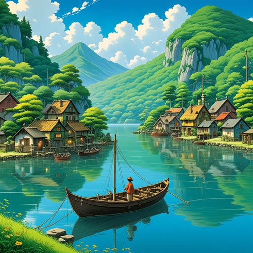 从前,有一个美丽的湖泊叫做伊利湖。它以其平静的水面和丰富的鱼类而闻名。一天,一个名叫杰克的渔夫决定在湖上航行。当他撒网时,他感觉到一股拉力,拉起了一条神奇的鱼,这条鱼能实现他一个愿望。杰克希望他的村庄繁荣昌盛,不久之后,由于湖泊的资源,村庄真的繁荣起来了。
