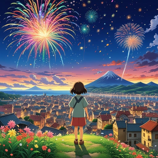 从前,在一个小镇上,有一个大家都特别喜欢的节日,尤其是孩子们。这个节日特别色彩缤纷,充满欢乐。一个叫莉莉的孩子特别兴奋,因为那天是她的生日。整个小镇都在庆祝她的日子,尤其是点亮天空的烟花,让她感到特别特别。