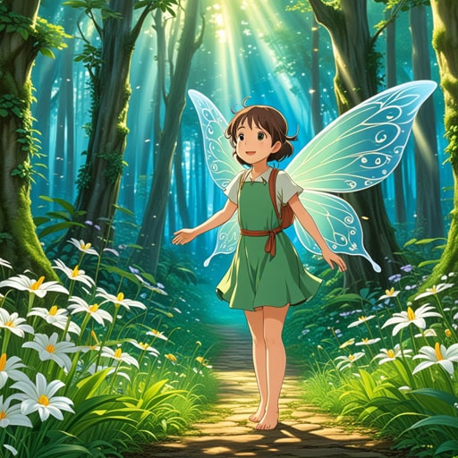 从前,在一个神秘的森林里,住着一个心地善良的仙女名叫莉莉。她以其魔法力量和帮助需要的人的能力而闻名。一天,一个迷路的旅行者偶然来到了森林,感到绝望。莉莉用她的仙女魔法引导旅行者安全地走出了森林。旅行者感激不尽,并承诺传播莉莉的善良和仙女的魔法世界。