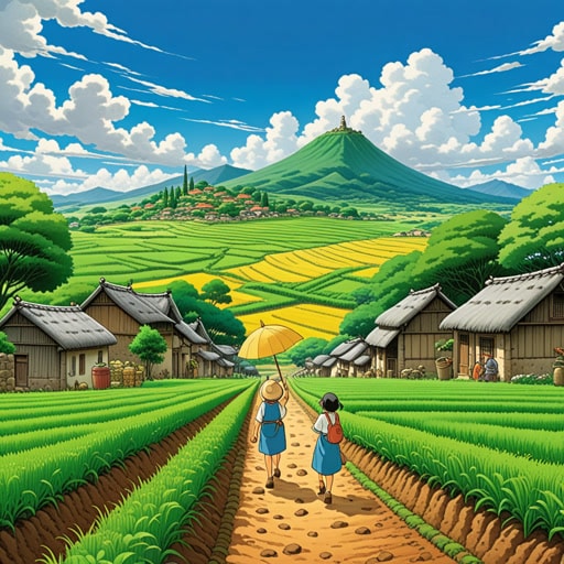 在一个小村庄里,每年都会庆祝土地的肥沃。村民们相信肥沃的土壤是神的礼物。有一年,一场严重的干旱威胁到了庄稼。村民们祈祷下雨,不久,天空放晴,带来了生命之水。庄稼茂盛,村庄繁荣,这一切都归功于土地的肥沃。