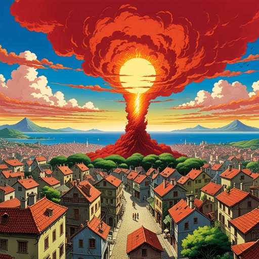 在一个小镇上,住着一个以火爆脾气著称的人。一天,在一场激烈的辩论中,他激烈的言辞引发了一场激烈的争吵。然而,随着太阳落山,火红的晚霞似乎让每个人都平静下来,提醒他们在激情中寻找美丽,以及和平的必要性。