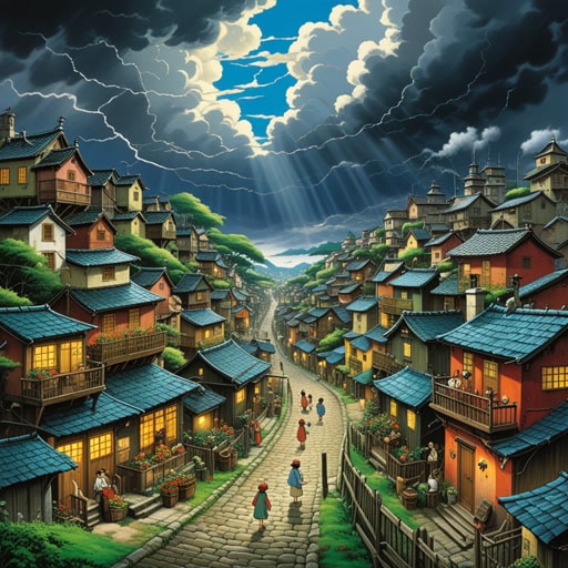 在一个小镇上,有一位名叫特里的艺术家,他喜欢用比喻的方式绘画。一天,他创作了一幅杰作,将风暴比喻为善与恶的战斗。镇上的人们对他通过隐喻传达复杂思想的能力感到惊叹。特里的比喻画作不仅为小镇带来了美丽,还引发了居民之间深刻的对话。