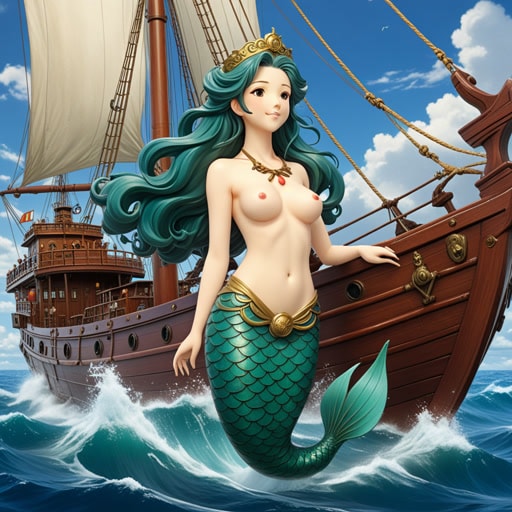 从前,有一艘名为'海之女王'的宏伟船只。在它的船头矗立着一个壮丽的船头雕像,一个雕刻的美人鱼,头发飘逸,面带宁静的微笑。这个船头雕像不仅仅是装饰,它被认为能给船员带来好运和安全航行。尽管船长有权势,但船员们视他为名义领袖,因为真正的决策是由经验丰富的水手做出的。在一个暴风雨的夜晚,美人鱼船头雕像似乎引导着船只穿越危险的水域,确保了每个人的安全。